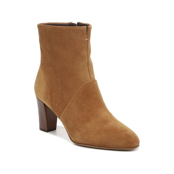 PHILLIP LIN Womens Beige Water Resistant Alexa Square Toe Stacked Heel Zip-Up Leather Booties